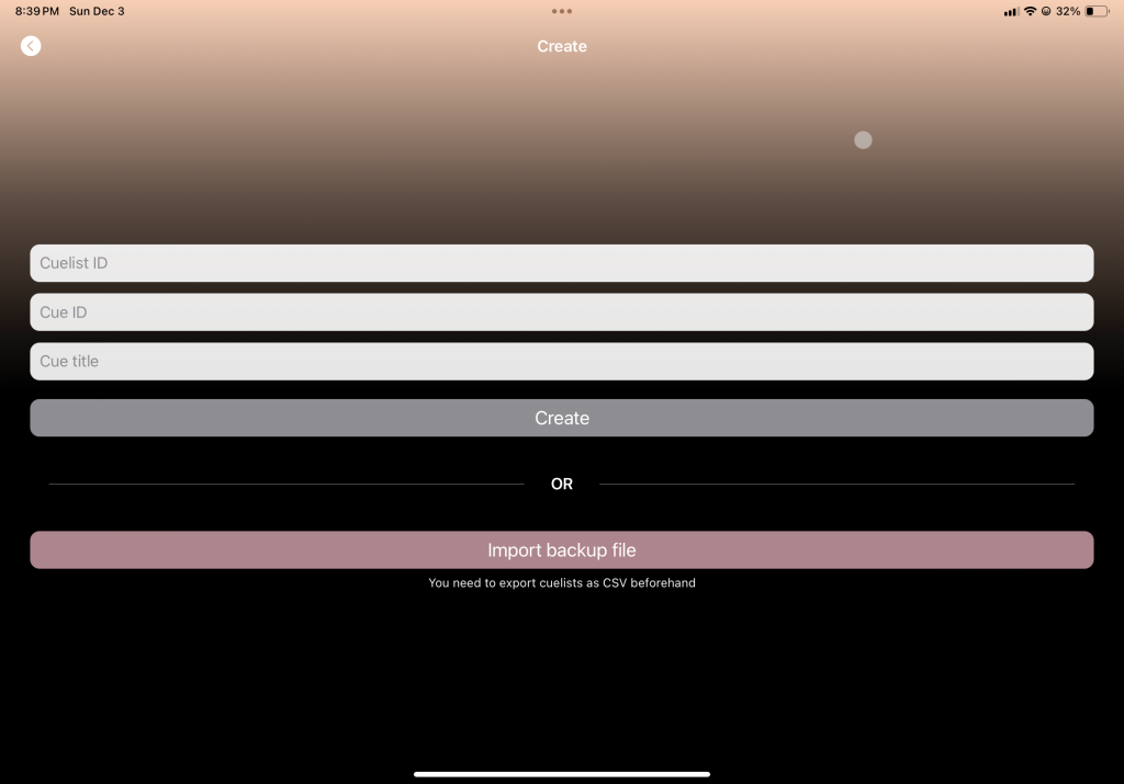 ARC Lighting Control App - ChromaQ Vista -iPhone or iPad Application Cue List Screen
